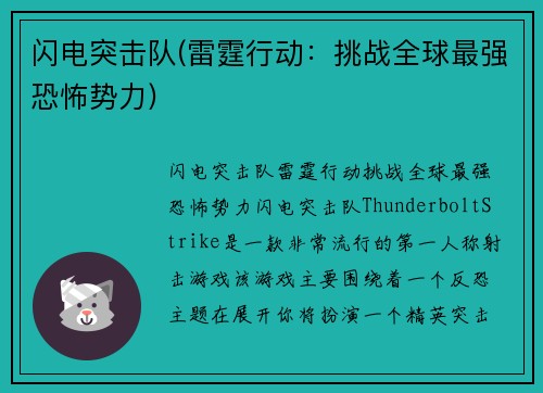 闪电突击队(雷霆行动：挑战全球最强恐怖势力)